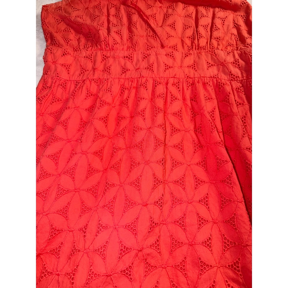 J.Crew Womens Coral Eyelet Ruffle Midi Sleeveless Cotton Dress Size 6 - Picture 6 of 8